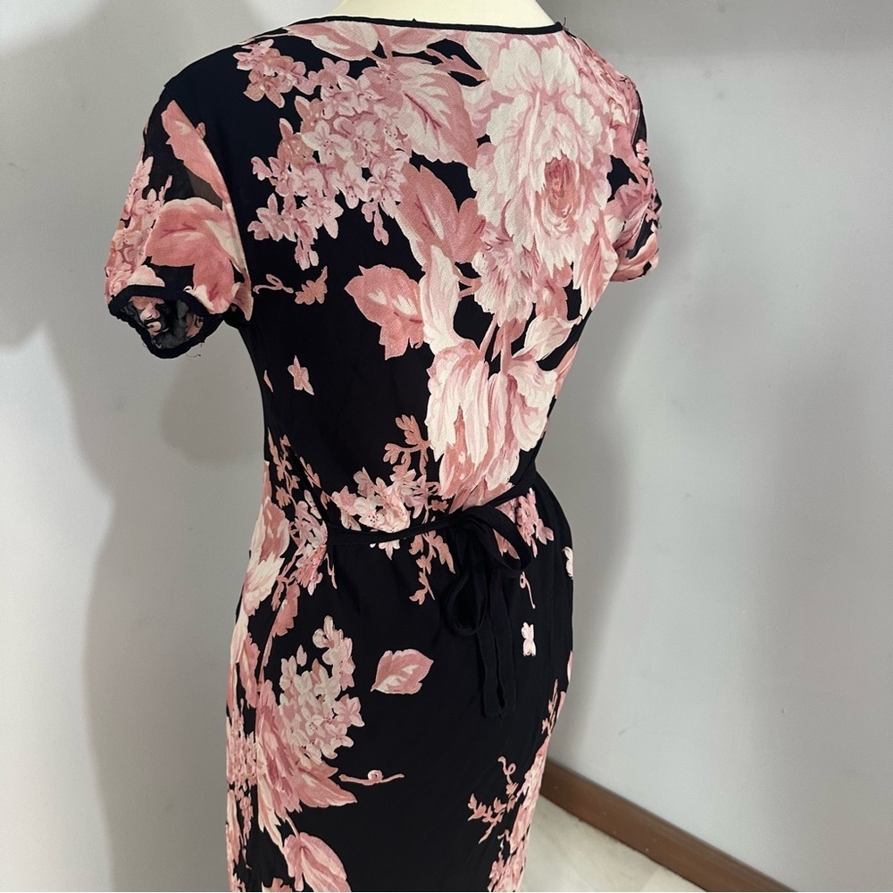 Vintage Y2K Floral Black Flowy Maxi Dress Whimsigoth Resort Formal Evening Bloom - Picture 10 of 15